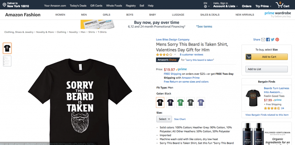 Amazon t-shirts sold through Amazon Merch