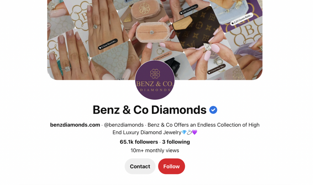 Business profile on Pinterest