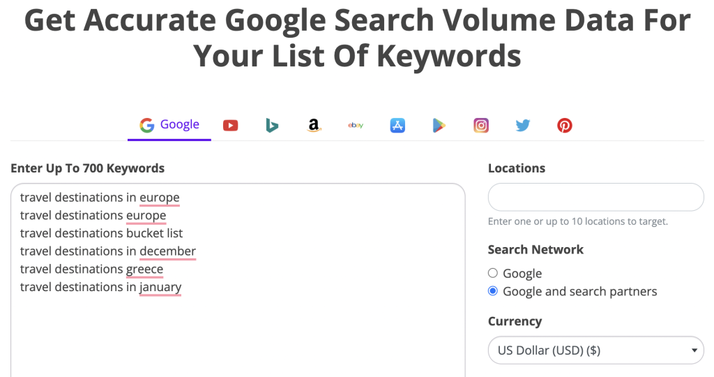 check search volume feature
